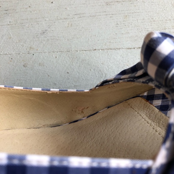 Blue Gingham Checkered Wedge Espadrilles - Picture 11 of 11